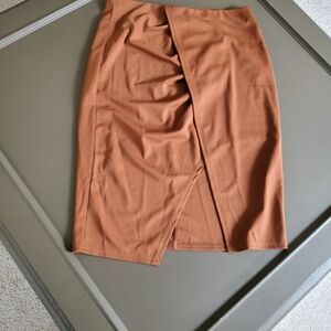 Wrap Front Midi Skirt in Rust
